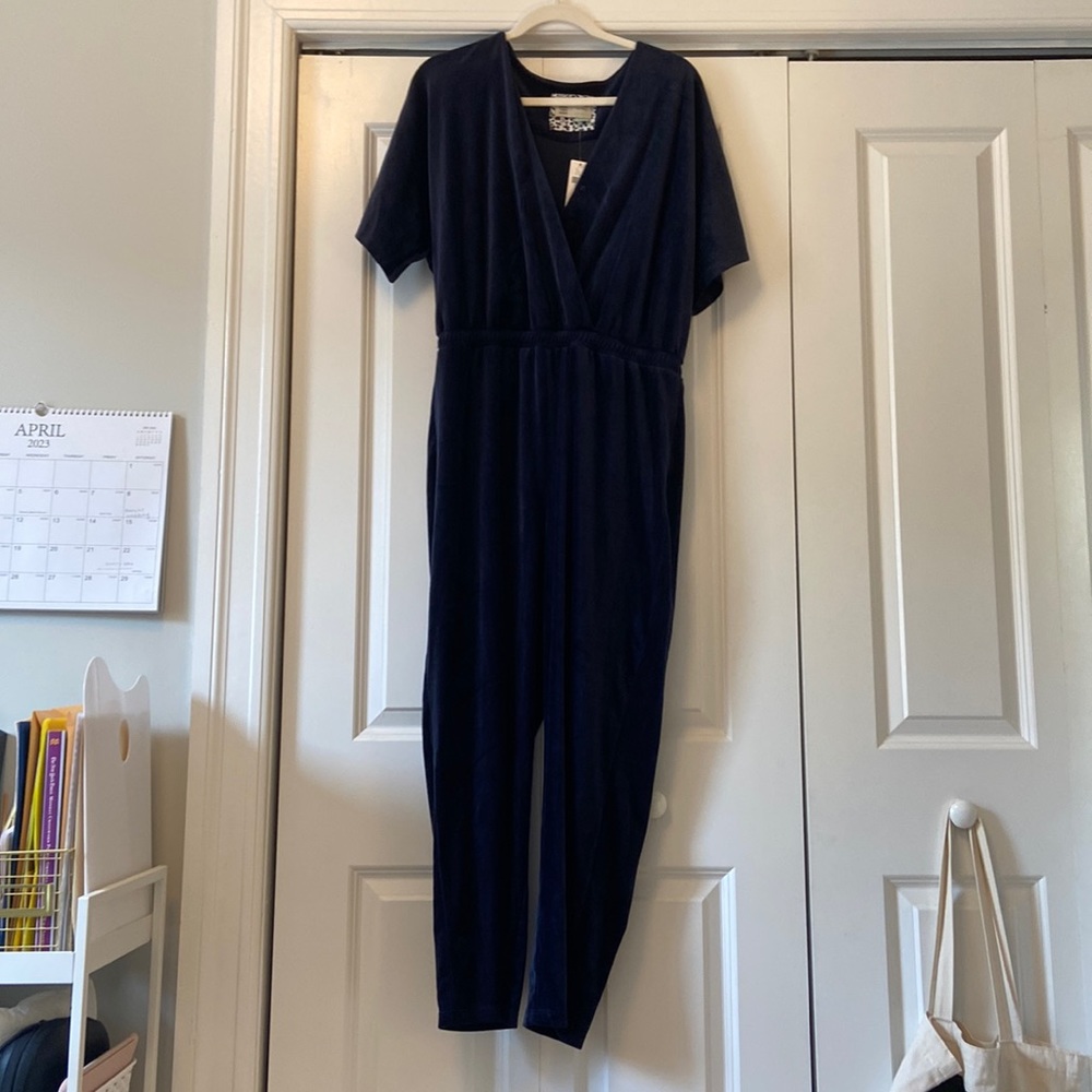 Anthropologie Velvet deep blue jumpsuit